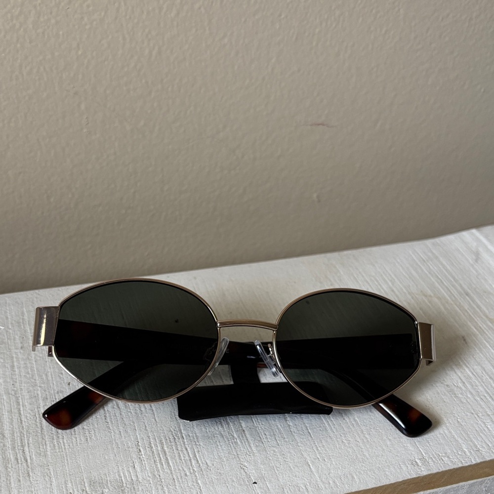 Women’s Boho Oval Gold Metal Frame Sunglasses - Green Lenses